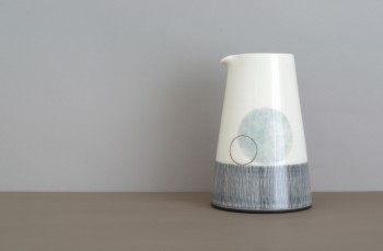 thrown porcelain pourer with circle decoration by James and Tilla Waters