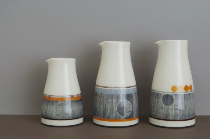 thrown porcelain pourers by James and Tilla Waters