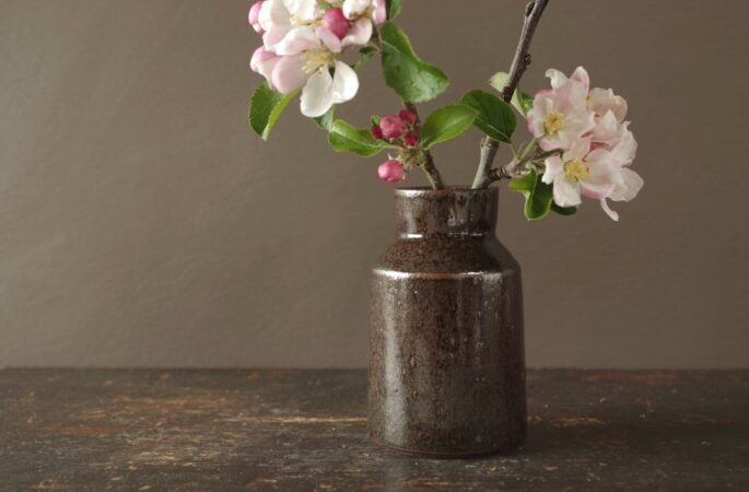 Dark stoneware thrown vase by award winning studio potters James and Tilla Waters in Carmarthenshire, Wales, UK