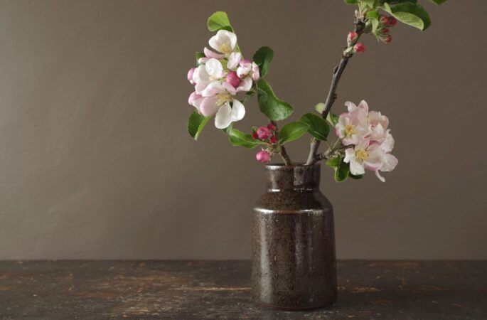 Dark stoneware thrown vase by award winning studio potters James and Tilla Waters in Carmarthenshire, Wales, UK