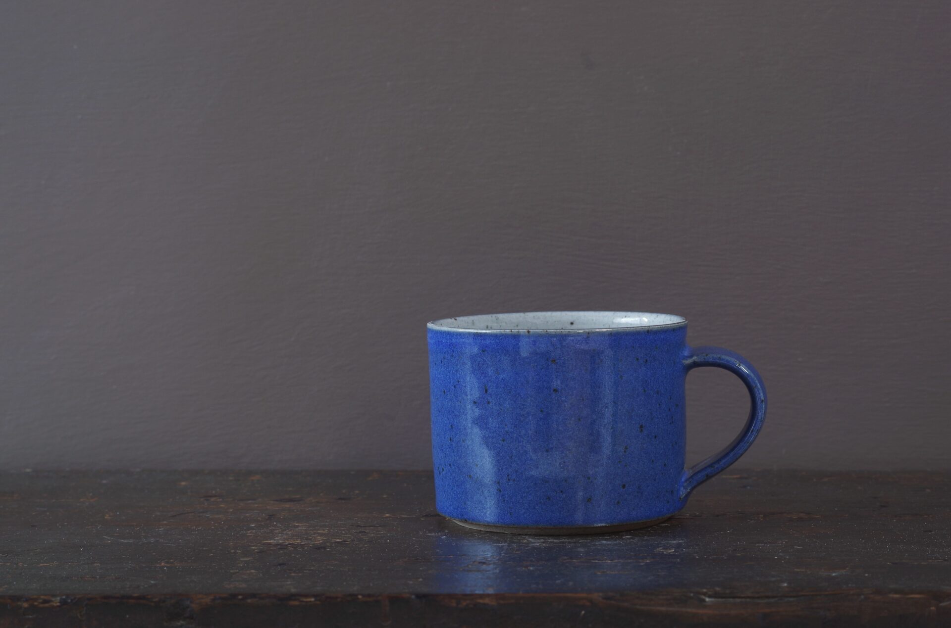 Wheel thrown stoneware breakfast mug with cobalt blue glaze by award winning potters James and Tilla Waters in Carmarthenshire, Wales, UK