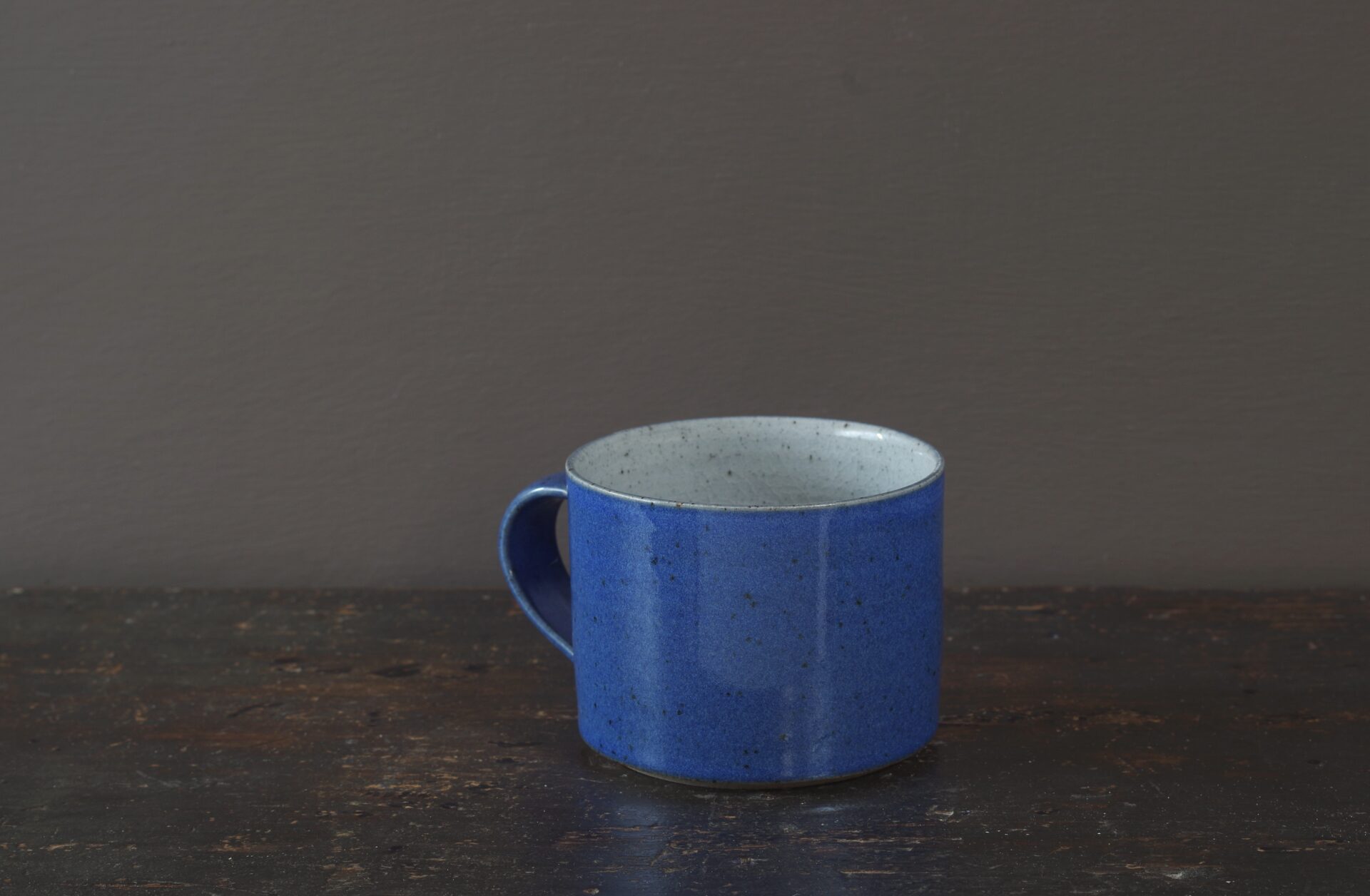Wheel thrown stoneware breakfast mug with cobalt blue glaze by award winning potters James and Tilla Waters in Carmarthenshire, Wales, UK