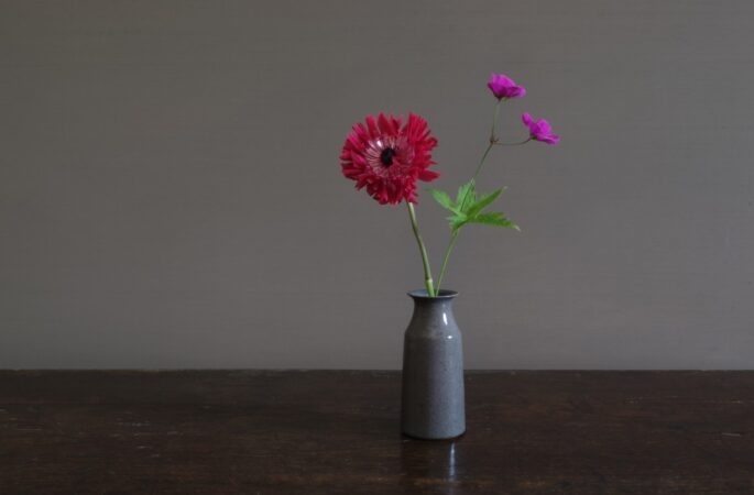 wheel thrown stoneware vase with grey glaze, reduction fired by award winning potters James and Tilla Waters in Carmarthenshire, Wales, UK