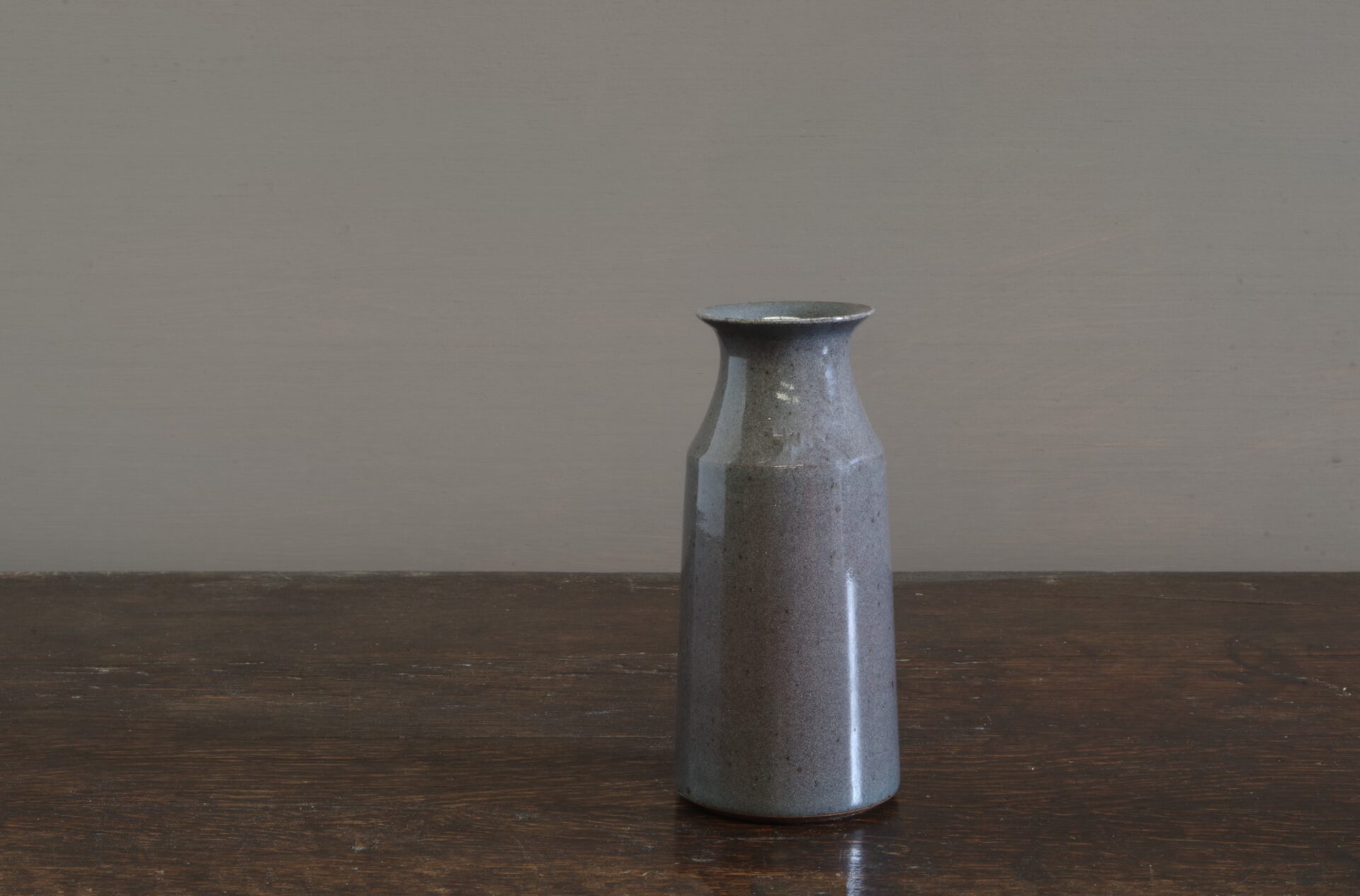 wheel thrown stoneware vase with grey glaze, reduction fired by award winning potters James and Tilla Waters in Carmarthenshire, Wales, UK