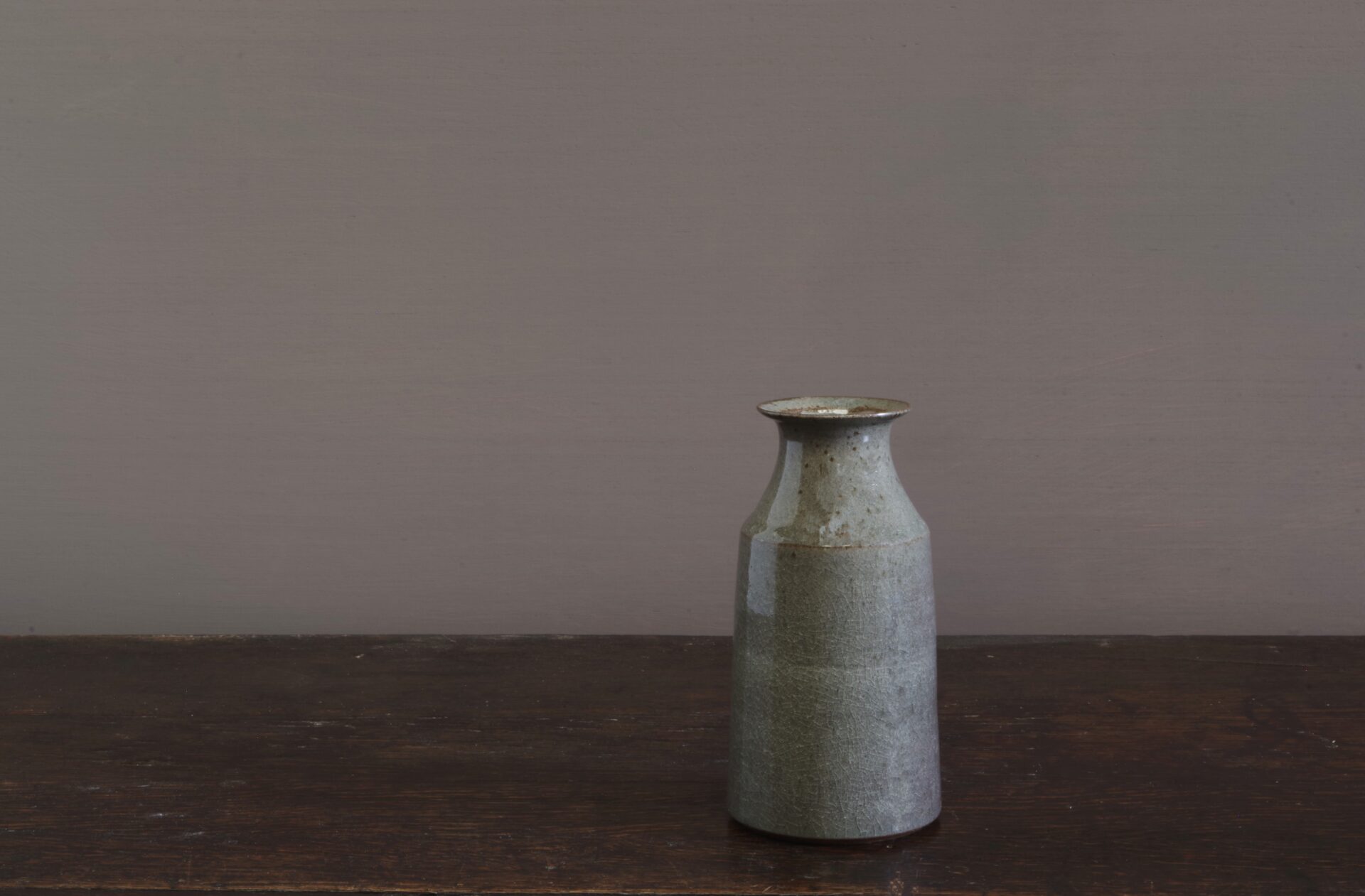 wheel thrown stoneware vase with grey crackle glaze, reduction fired by award winning potters James and Tilla Waters in Carmarthenshire, Wales, UK