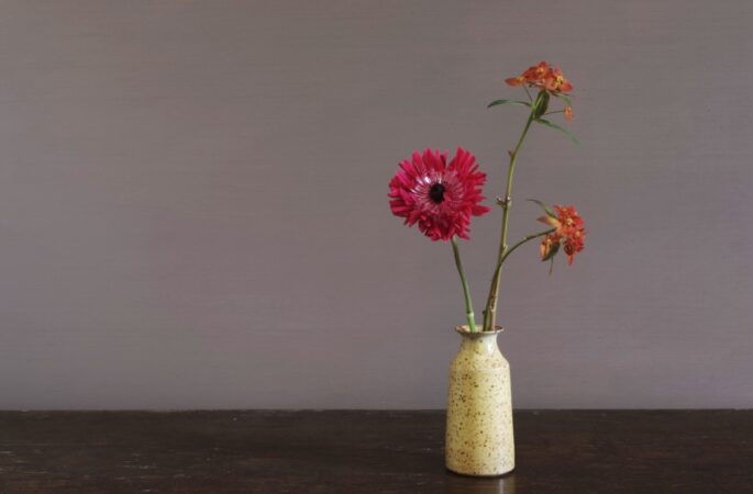 wheel thrown stoneware vase with yellow glaze, reduction fired by award winning potters James and Tilla Waters in Carmarthenshire, Wales, UK